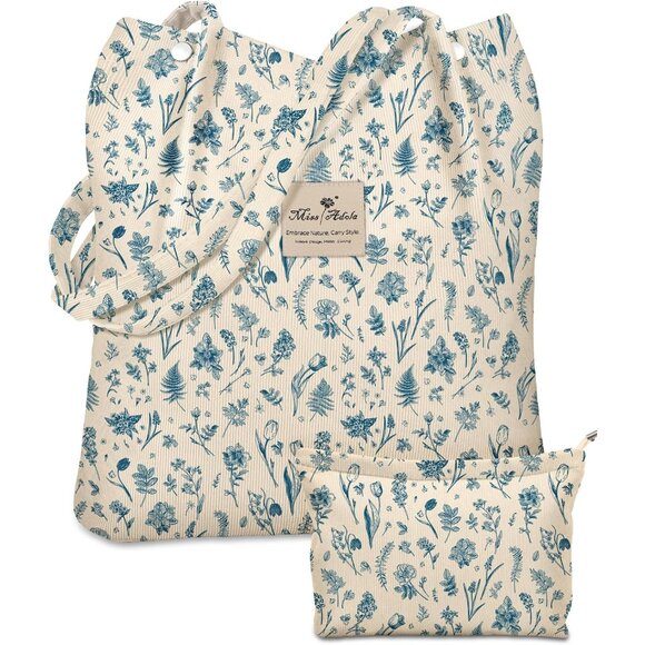 Other - Stylish Large Corduroy Tote Bag with Makeup Pouch - Perfect for Everyday Use